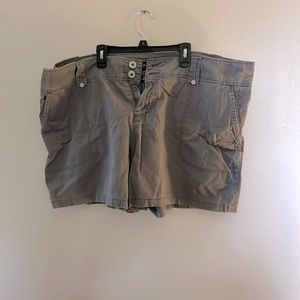 Grey corduroy shorts. Size 22W. Amazing fit and very comfy!